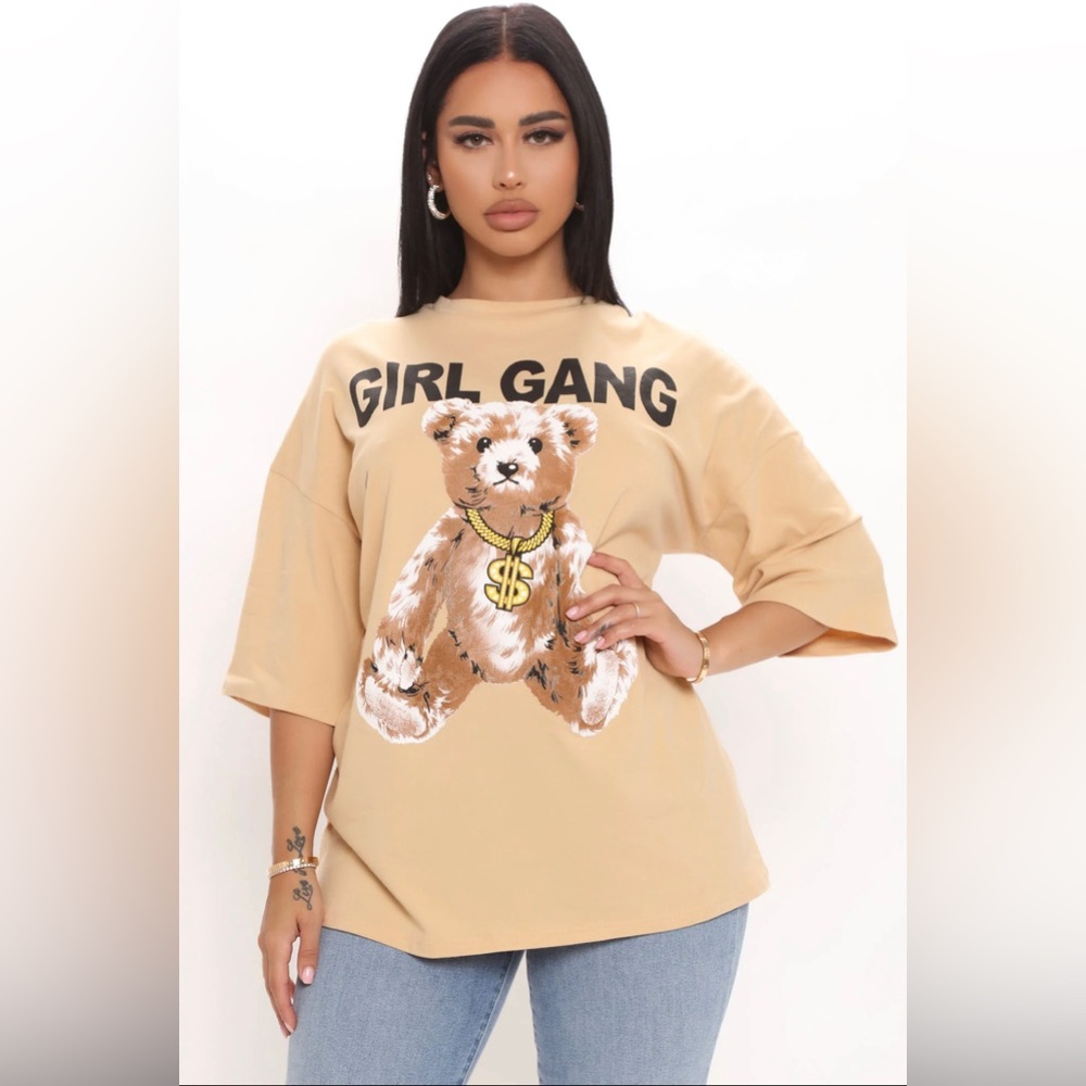 Girl Gang Teddy Tunic Top - Khaki